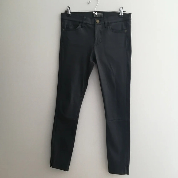 Current/Elliott Leather Side Slit Stiletto Pants in Vintage Black Ankle Size 27 - Picture 2 of 16